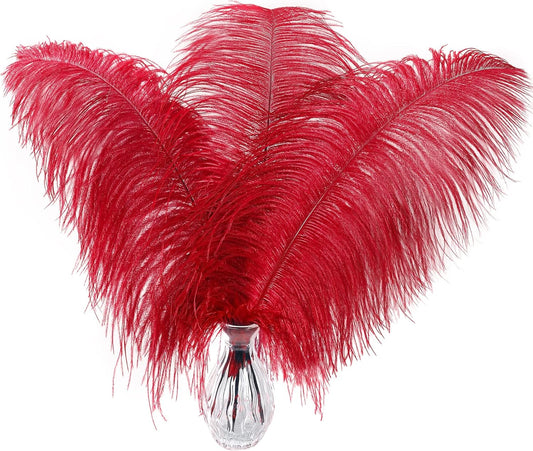 Larryhot Red Large Ostrich Feathers - 10pcs 16-18 inch Feathers for Vase,Wedding Centerpieces and Carnival Party(Red)