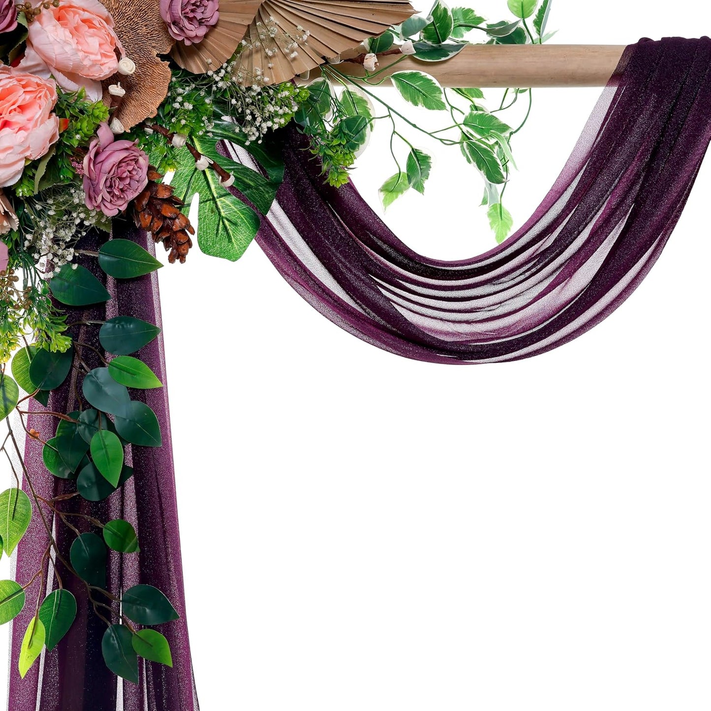 VDS Pack of 2 Panel (30 Inch X 100 Feet) Wedding Arch Draping Fabric Sheer Chiffon Fabric Drapery for Wedding Ceremony Reception Swag Backdrop Canopy Chuppah ARBO Altars Decoration (Eggplant)