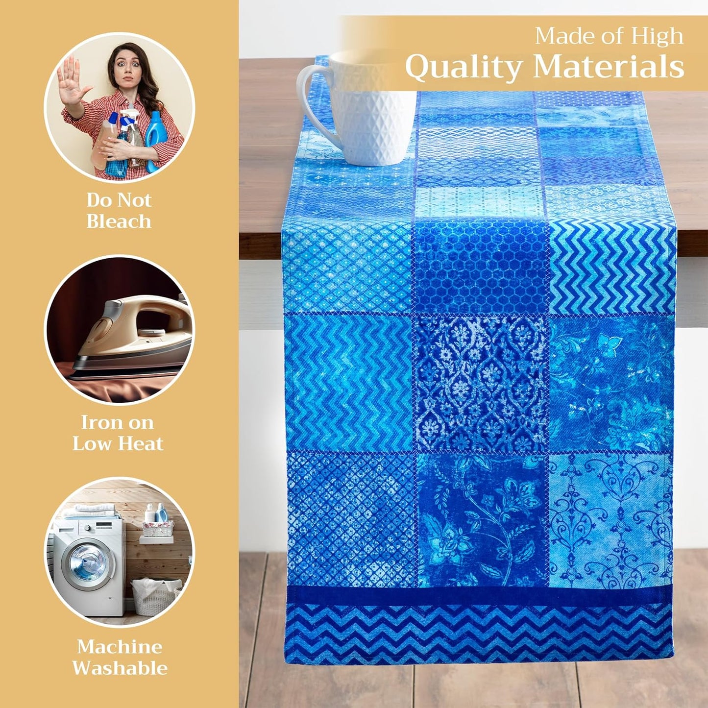 Maison d' Hermine Table Runner 100% Cotton Double Layer Table Runners 108 inches Long Decorative for Home Kitchen Dining Party Wedding Bridal Shower Spring Summer (Indigo Love, 14.50" x 108")