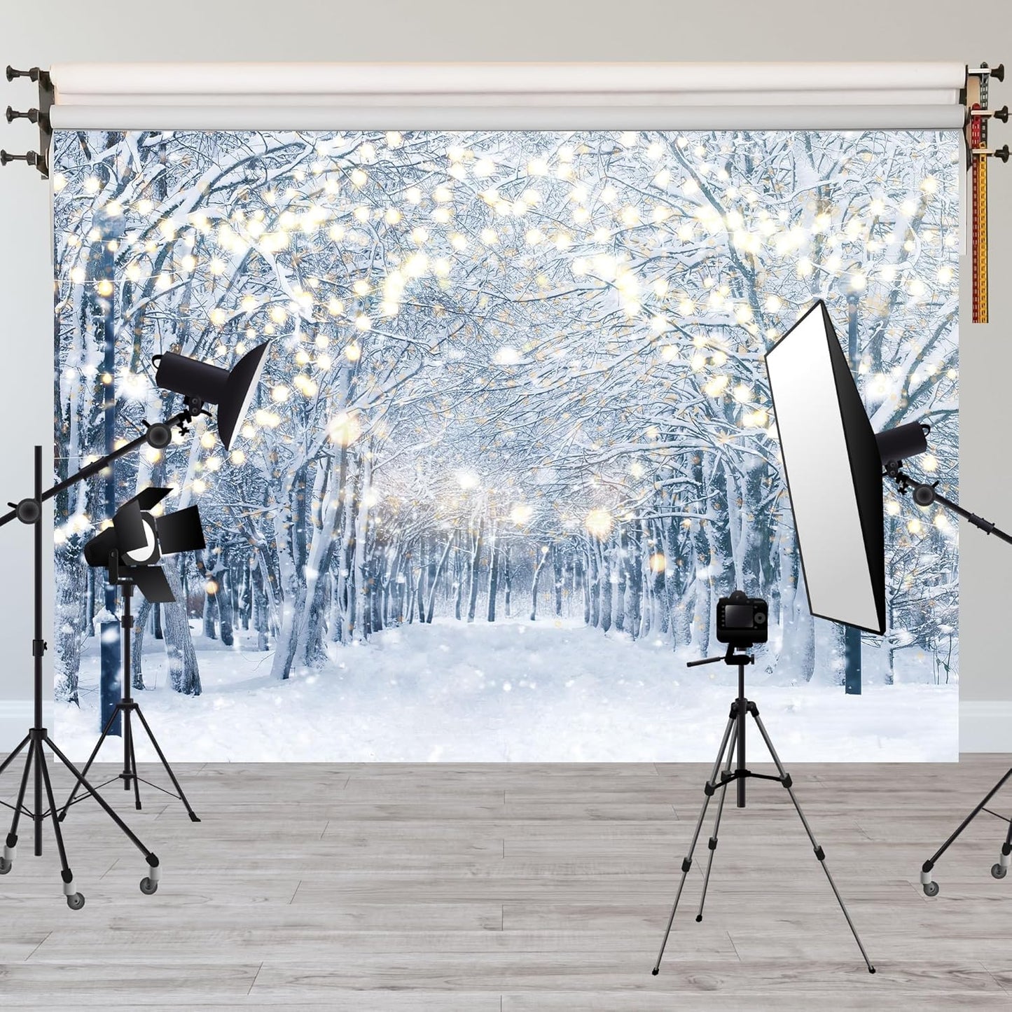 10x8FT Winter Snowy Scene Photography Backdrop Wonderland Snowflake Tree Snow Background Bokeh Glitter White Snow Forest Landscape Party Photo Booth Studio Props