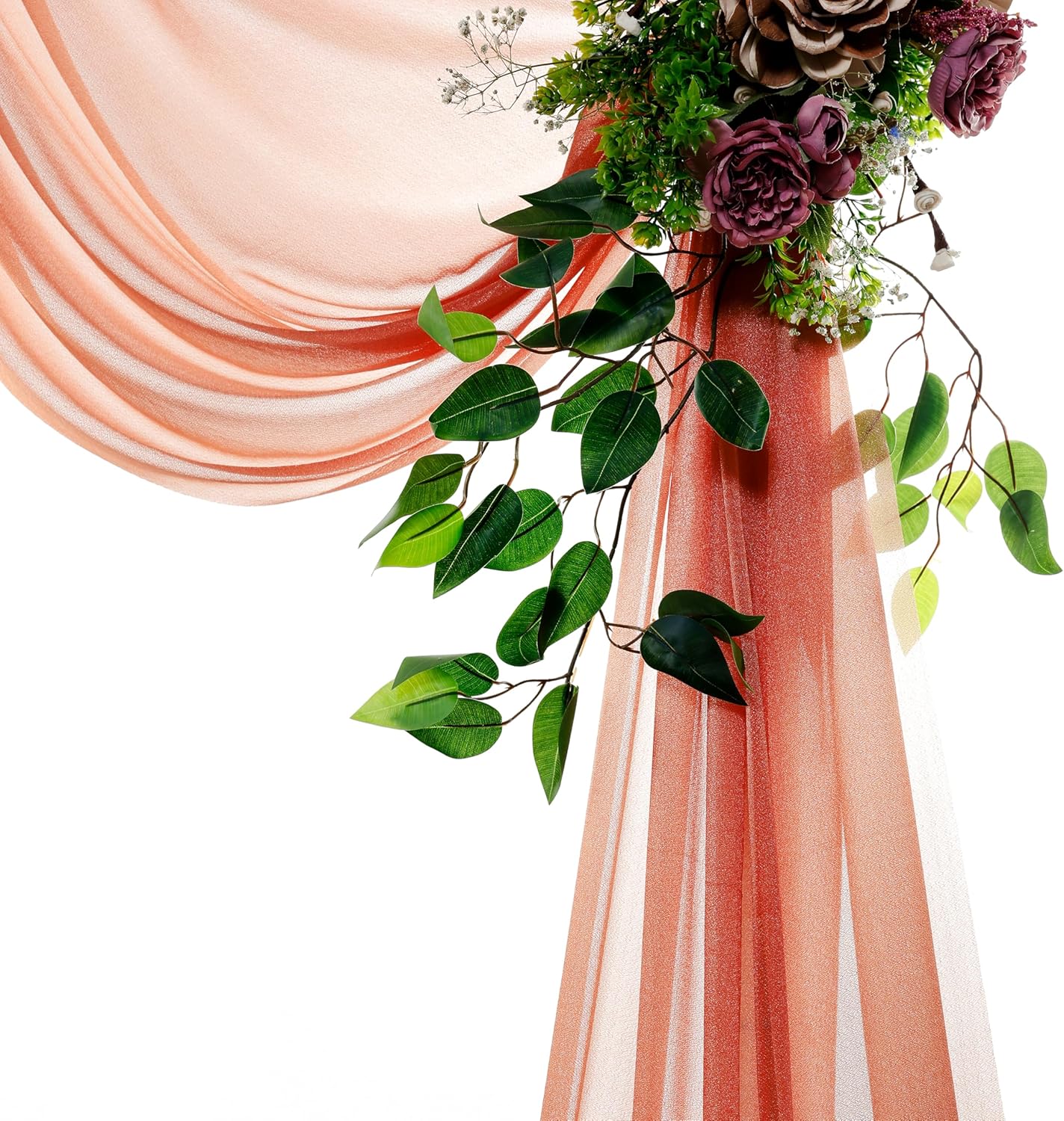 VDS Pack of 2 Panel (30 Inch X 40 Feet) Wedding Arch Draping Fabric Sheer Chiffon Fabric Drapery for Wedding Ceremony Reception Swag Backdrop Canopy Chuppah ARBO Altars Decoration (Terracotta)