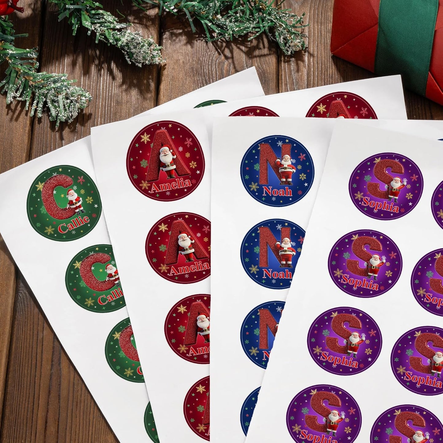 callie Personalized Christmas Stickers - Custom Name & Initial, 1.97 Inch Cartoon Santa Claus Design Merry Christmas Stickers Labels for Envelopes Seals Crafts Cards Gifts (30PCS)