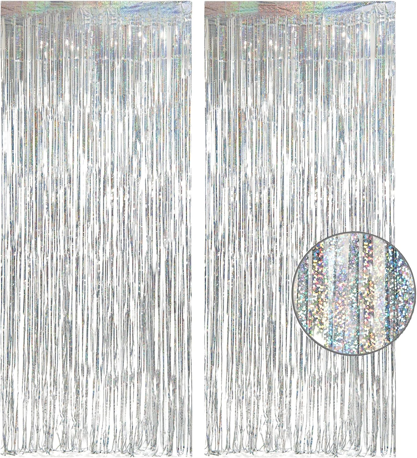 Silver Foil Fringe Tinsel Backdrop - GREATRIL Metallic Tinsel Streamers Curtains for 2026 NYE/Prom/Dancing Ball/Christmas/Bachelorette Party Decorations - Pack of 2