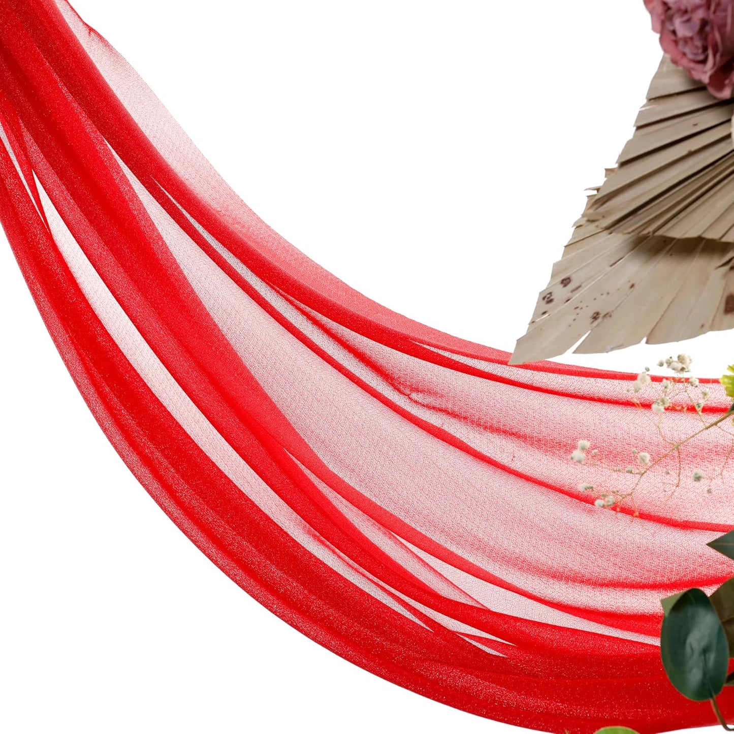 VDS Pack of 3 Panel (30 Inch X 20 Feet) Wedding Arch Draping Fabric Sheer Chiffon Fabric Drapery for Wedding Ceremony Reception Swag Backdrop Canopy Chuppah ARBO Altars Decoration (Red)