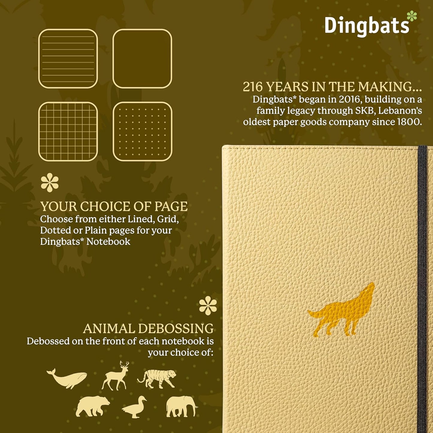 Dingbats A5 Wildlife Notebook Journal Hardcover, Cream 100gsm Ink-Proof Paper, 6.1 x 8.5 inches, 192 pages (Cream Wolf, Lined)