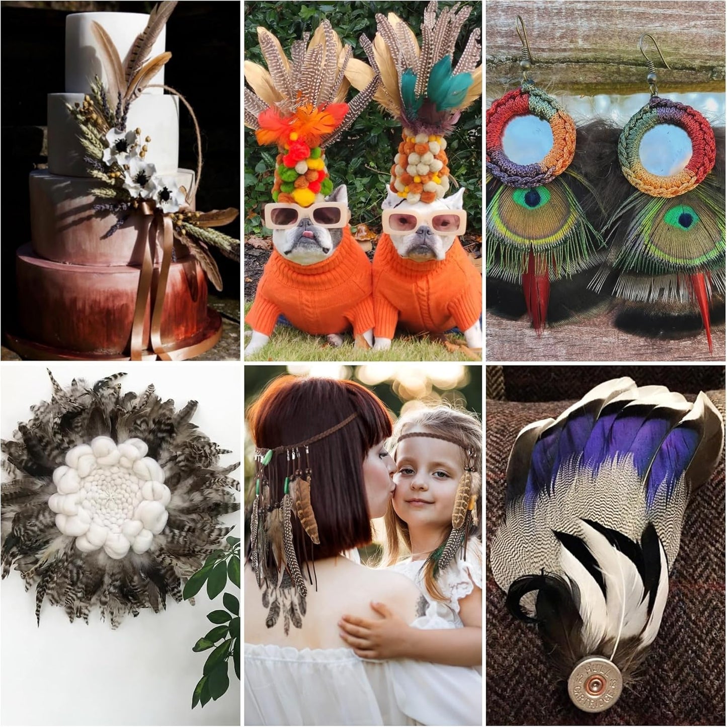 Holmgren 48pcs Natural Feathers Bulk - 6 Styles Assorted Peacock, Pheasant, Turkey Feathers for Craft DIY Jewelry Hat Wedding Home Party Decoration