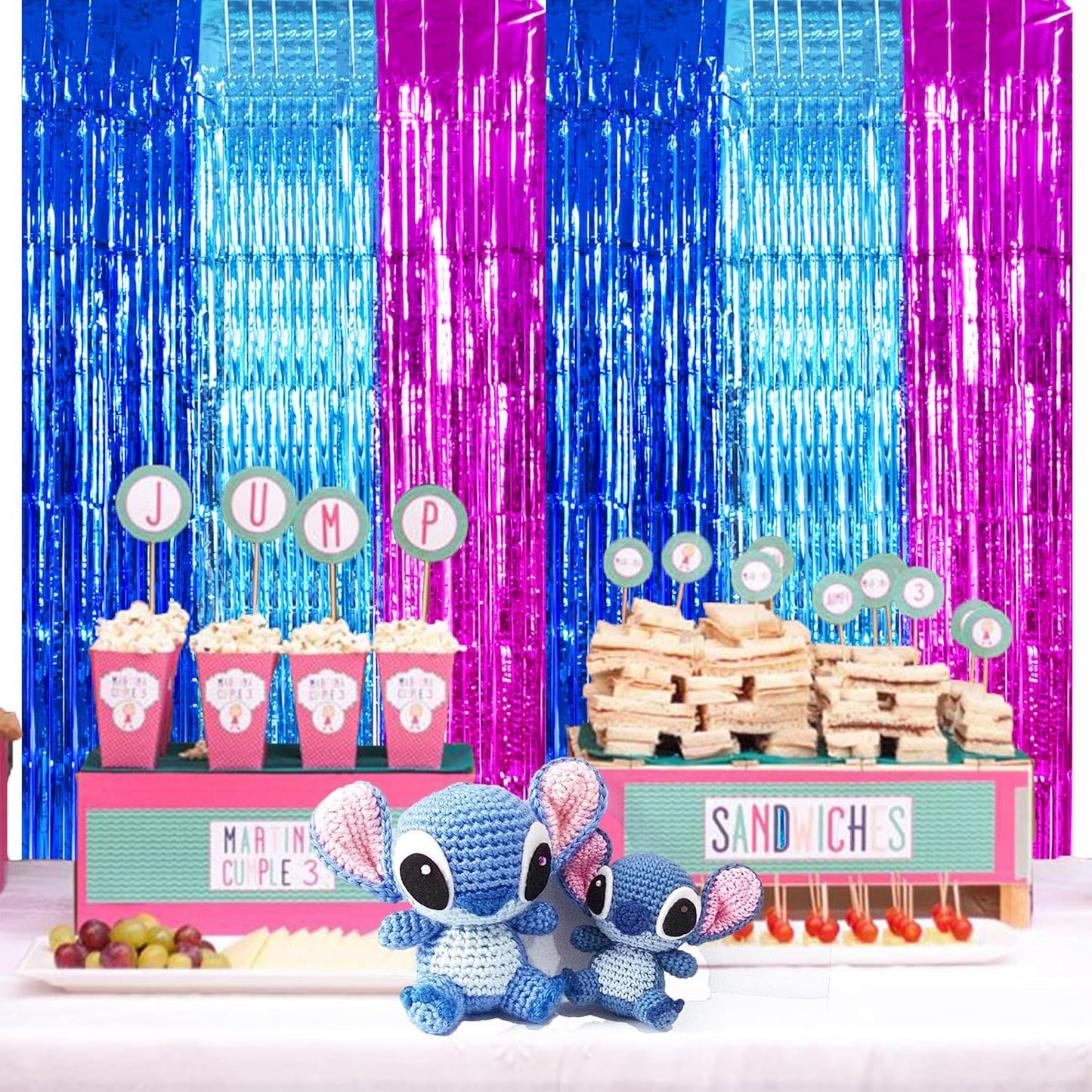 TONIFUL Blue Pink Door Streamers,Blue and Pink Photo Booth Backdrop Metallic Streamers Foil Fringe Curtain for Birthday,New Year,Graduation,Grad,Baby Shower Party Streamers Decoration