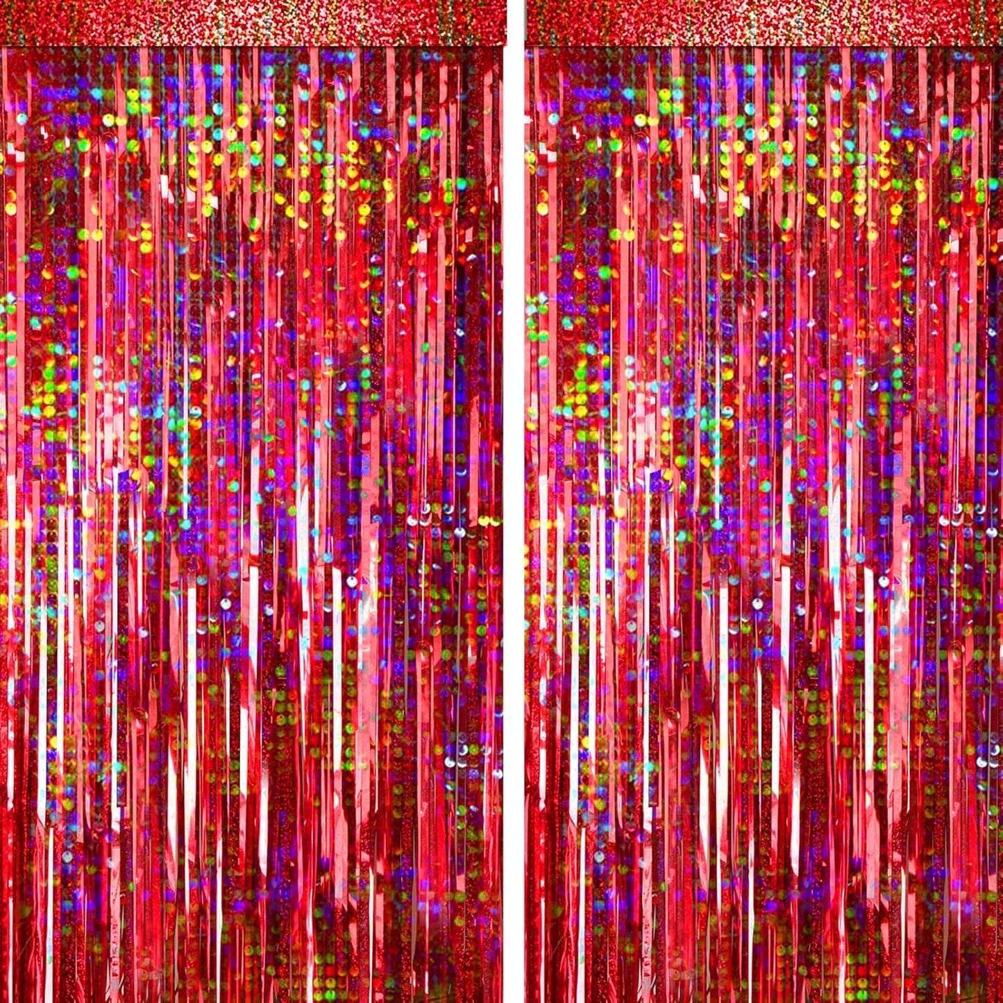 4 Packs Red Foil Fringe Curtain, Red Glitter Metallic Tinsel Backdrop for Birthday, Wedding, Baby Shower, Halloween, Christmas, Carnival, Casino Party Decorations Supplies