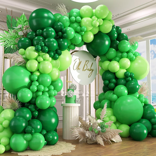 412pcs Green Balloon Garland Arch Kit, 18 12 10 5 inch Different Sizes Balloons for Green Jungle Forest Themed Birthday Party Decorations