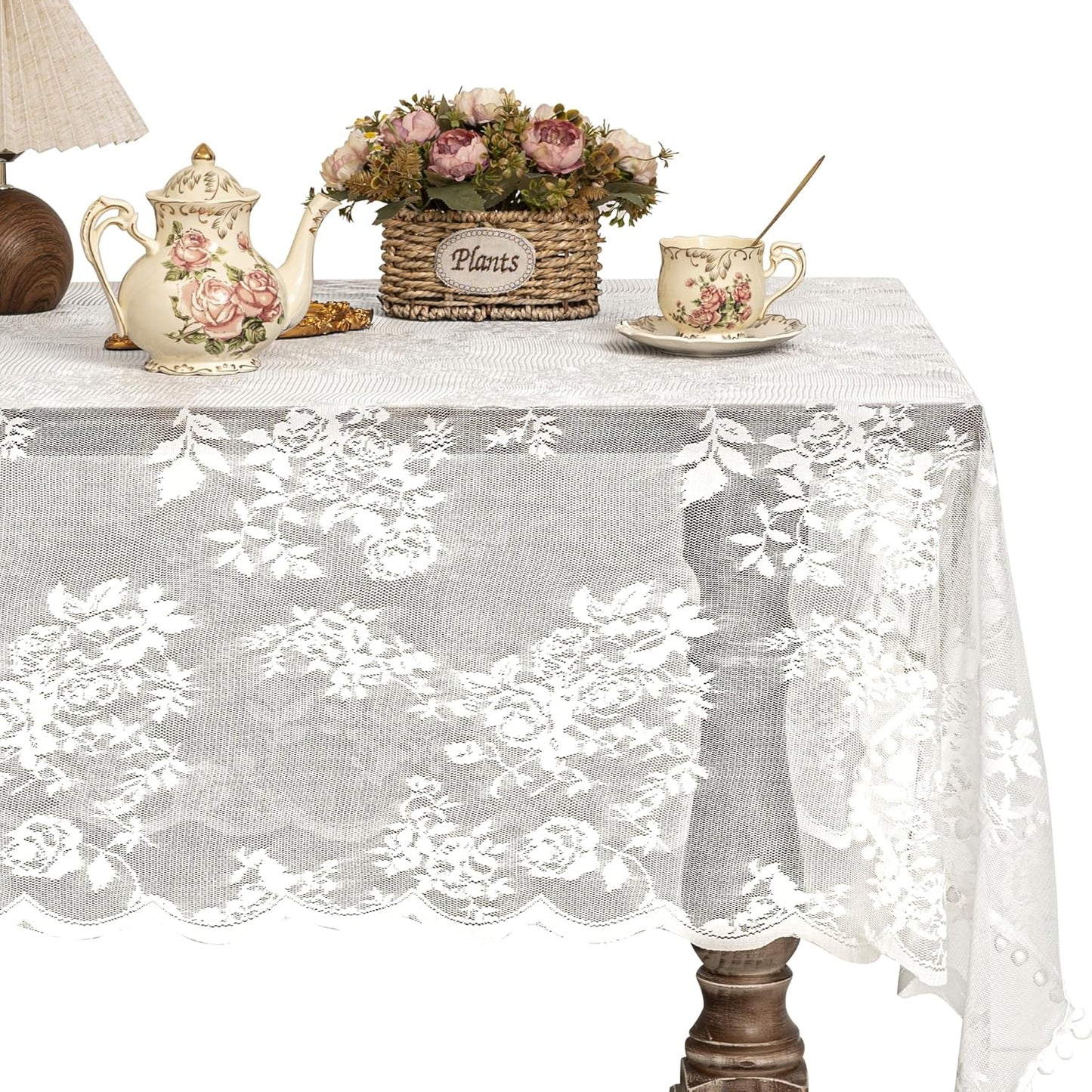 Jayla White Lace Tablecloth for Rectangular Tables, Vintage Style Wedding Table Cloths for Reception, Baby Shower, Birthday Party, Formal Dining, Dinner Parties 60 X 120 Inches