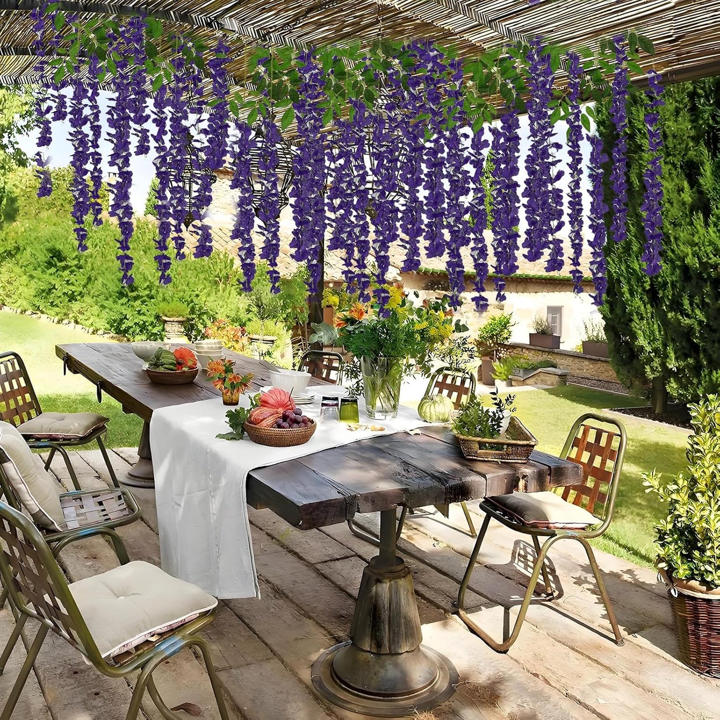 24 Pcs of Wisteria Hanging Flowers, 3.75 Feet Fake Wisteria Flower Strings, Artificial Wisteria Flowers Hanging Garland for Backdrop, Wedding, Ceremony,Garden and Home Wall Decoration (Light Purple)