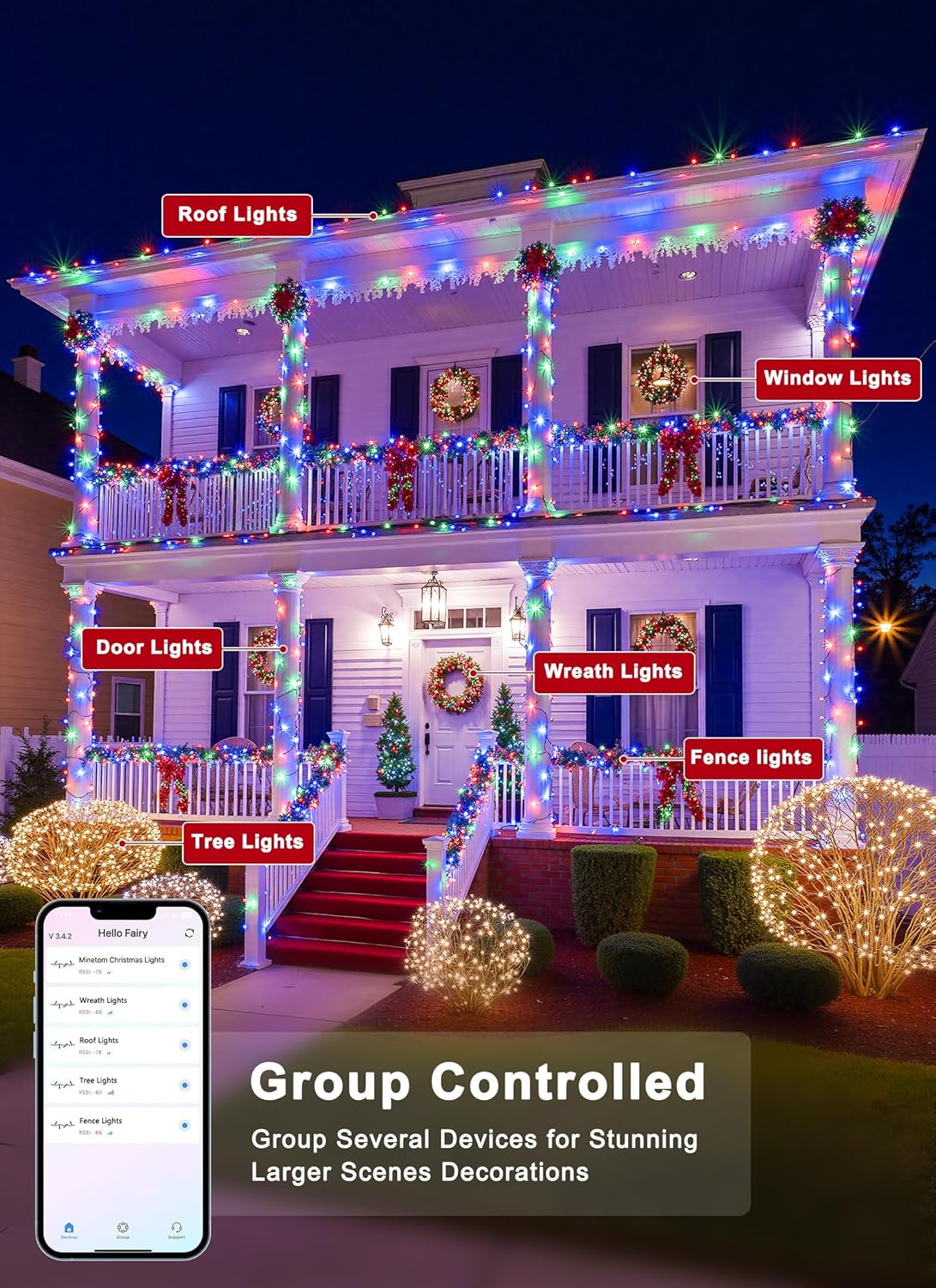 Minetom LED Color Changing Smart RGB Christmas Tree Lights, 33ft 100LED String Lights, 16 Milion Adjustable Colors Fairy Lights with Remote & Timer & Memory Function for Xmas Tree Holiday Party