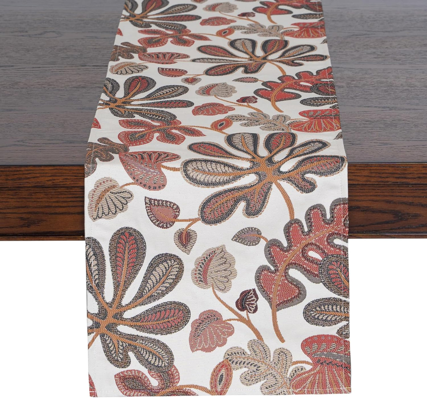 Mika Home Tropical Leaf Table Runner for Home Decor 13X72 Inches Coral Brown Seasonal Dining Table Decoration for Home