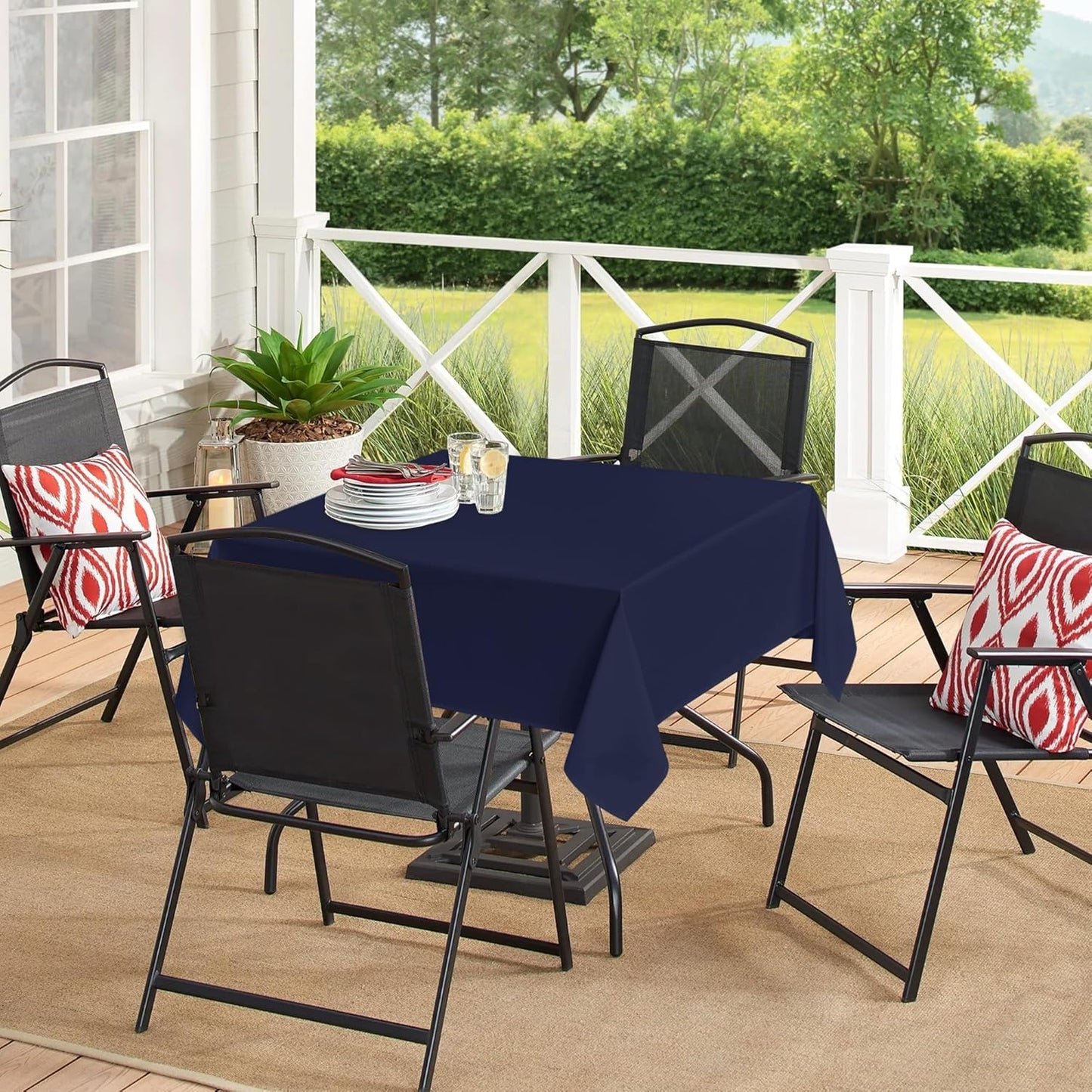 sancua Small Square Tablecloths 36x36 Inch - Navy Blue Table Cloth for Square or Round Tables, Washable Polyester Fabric Table Cover for Nightstand End Bedside Tables