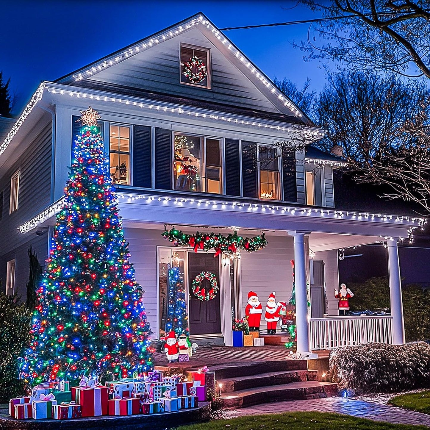 JMEXSUSS 600 LED Color Changing String Lights Plug in, 168FT White & Multicolor Christmas Lights with Remote, Christmas String Lights Outdoor Waterproof Clear Wire for Tree Xmas Decor