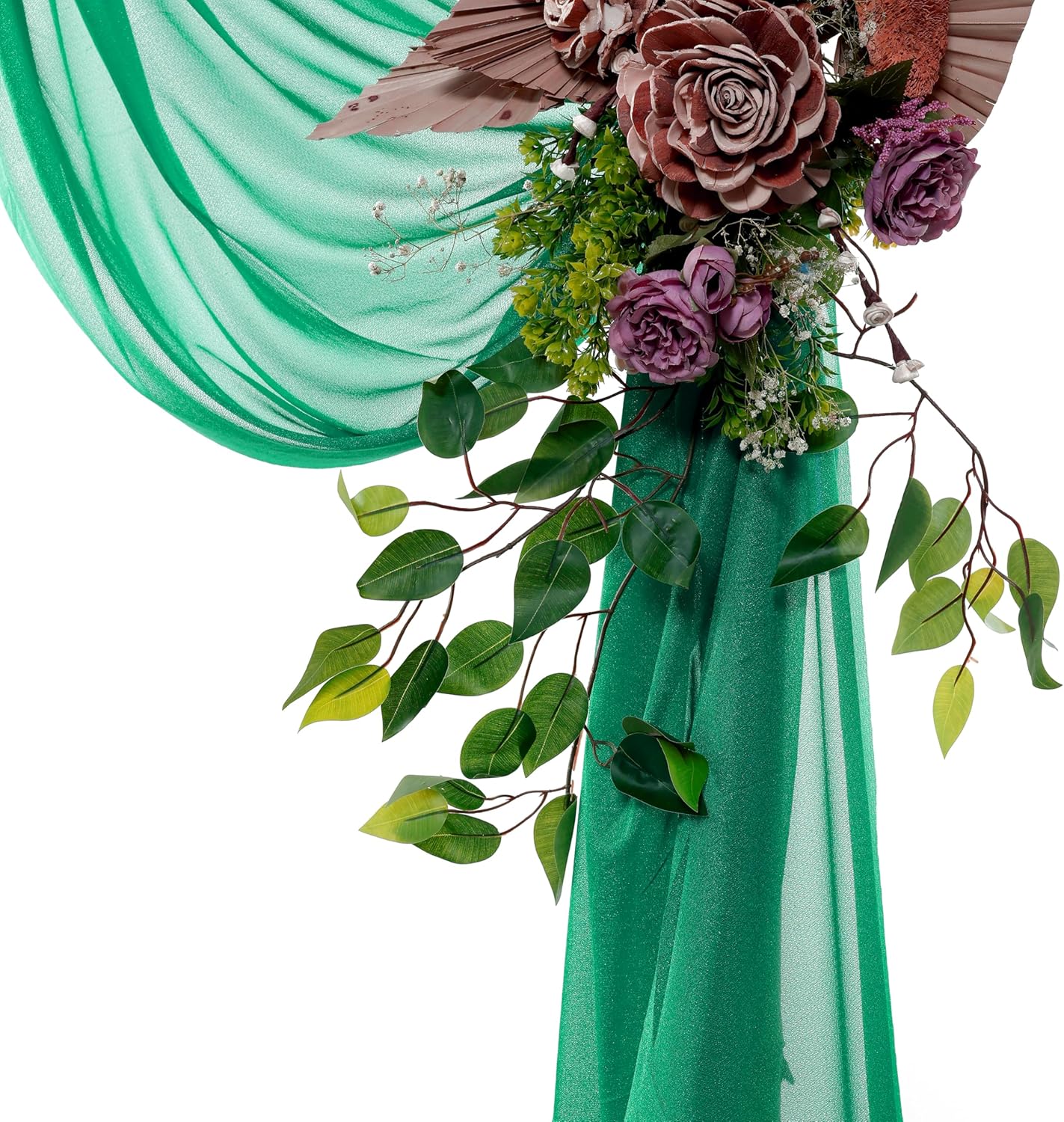 VDS Pack of 2 Panel (30 Inch X 30 Feet) Wedding Arch Draping Fabric Sheer Chiffon Fabric Drapery for Wedding Ceremony Reception Swag Backdrop Canopy Chuppah ARBO Altars Decoration (Emerald)
