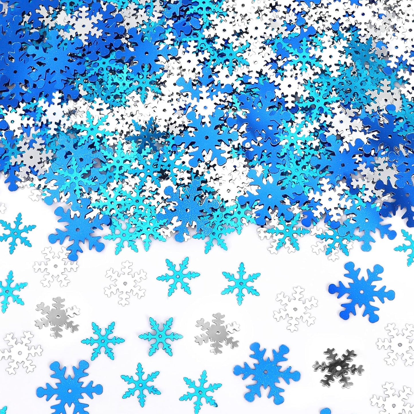 MARFOREVER Snowflake Glitter Confetti Decorations, Christmas Snowflake Metallic Foil Confetti Sprinkles Winter Wonderland Blue Gold Table Centerpiece for Wedding Supplies Snow Party Decorations