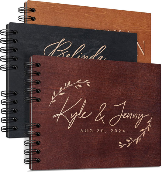 Personalized Wood Wedding Guest Book - 5 Colors/Finishings, 2 Sizes, 12 Designs - Wood Wedding Decorations, Guest Book Signs for Wedding Reception (DESIGN 3)