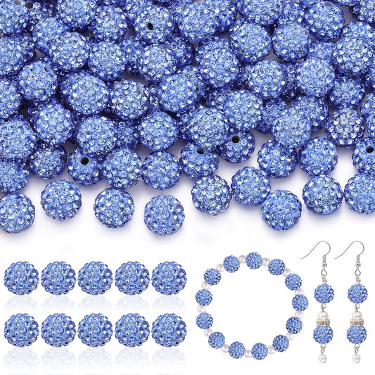 200pcs 10mm Rhinestone Beads for Jewelry Making, Light Blue Shiny Round Disco Ball Beads Bulk, Sparkle Crystal Clay Christmas for Bracelet Baseball Necklace Earring Crafting and DIY