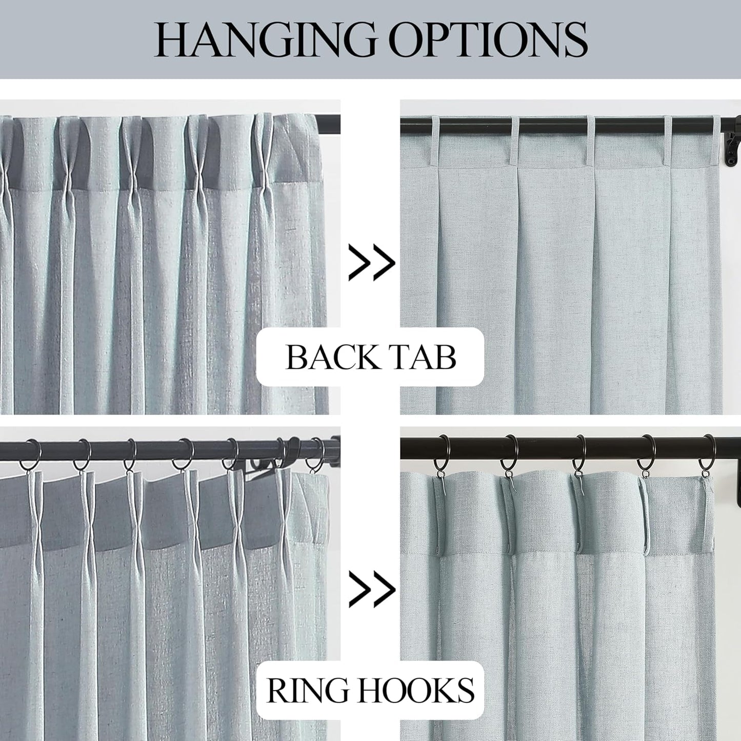 Vision Home Blue Fog Pinch Pleated Semi Sheer Curtains Textured Linen Blended Light Filtering Window Curtains 90 inch for Living Room Bedroom Patio Pinch Pleat Drapes with Hooks 1 Panel 60" Wx90 L