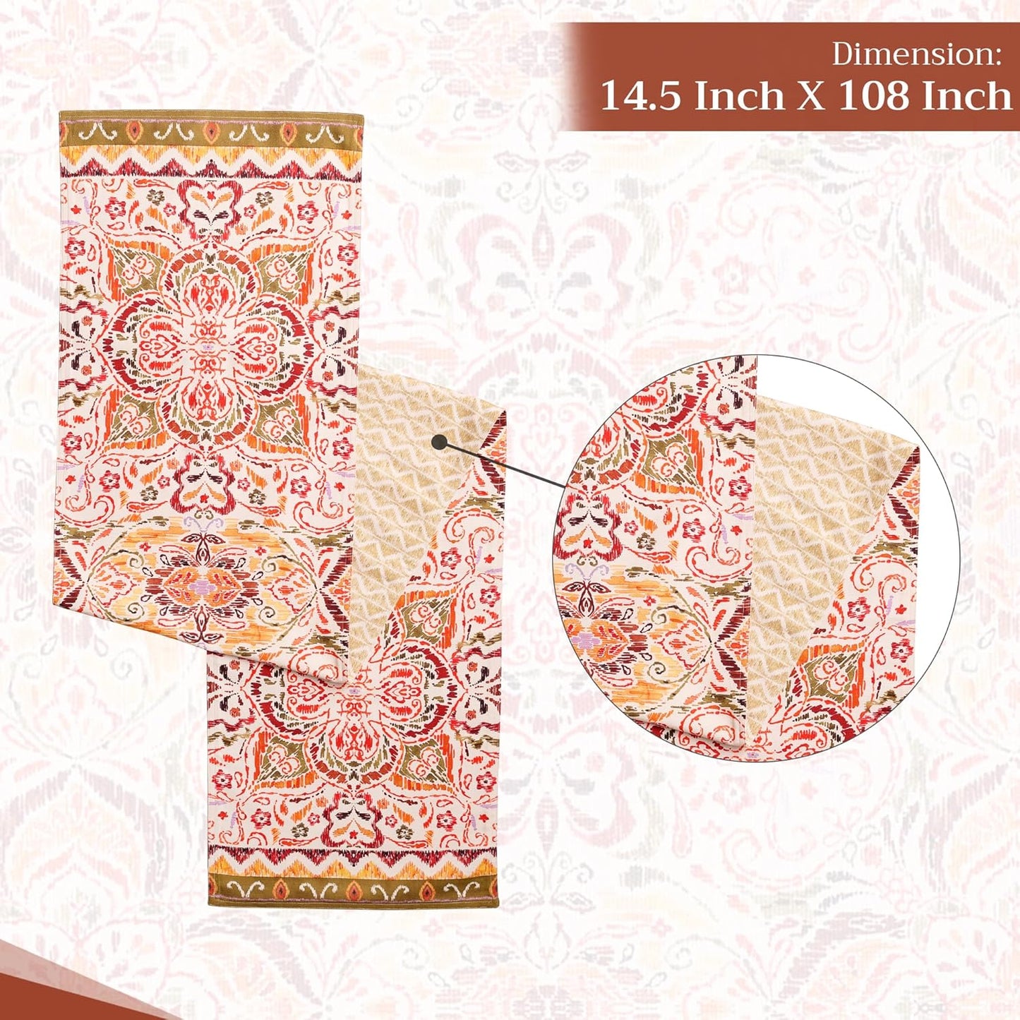 Maison d' Hermine Table Runner 100% Cotton Double Layer Table Runners 108 inches Long for Thanksgiving Christmas Decorations Home Kitchen Dining Party Wedding (Damask, 14.5" x 108")