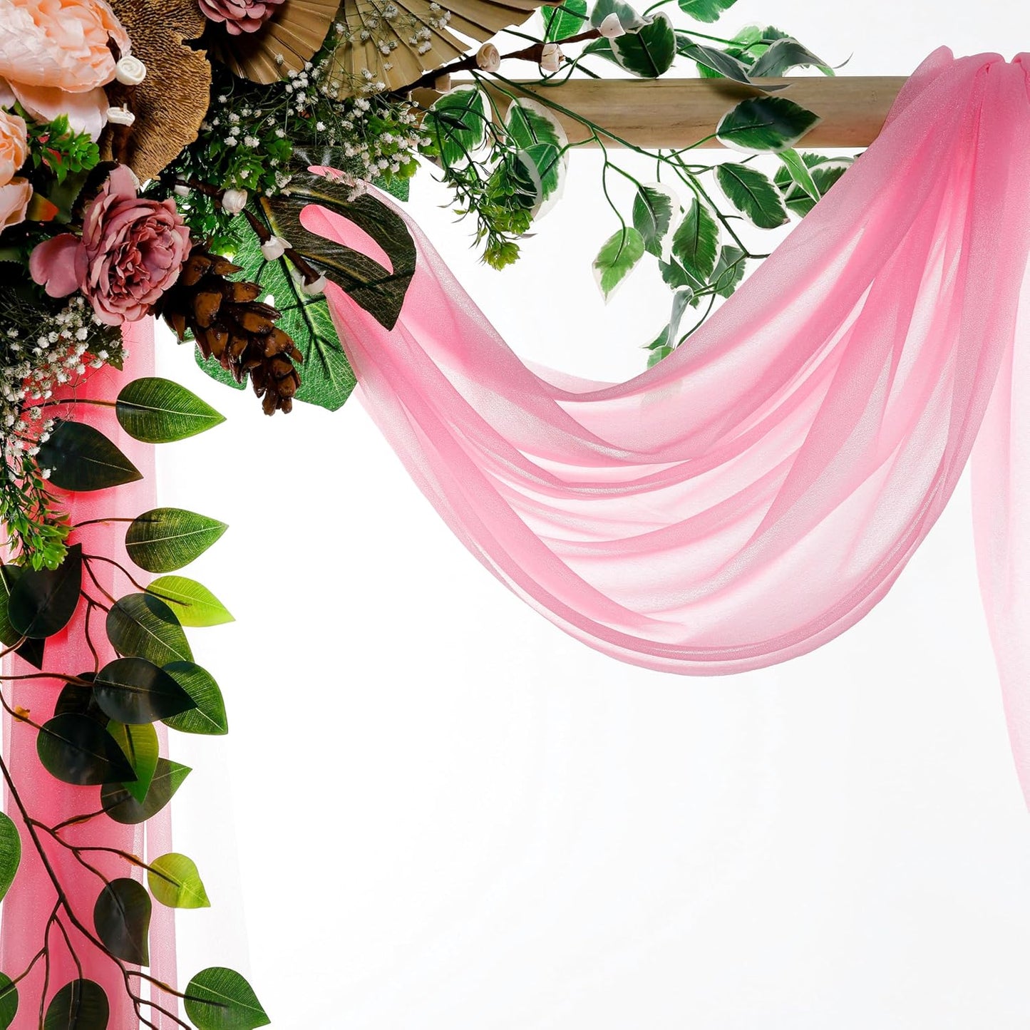 VDS Pack of 2 Panel (30 Inch X 50 Feet) Wedding Arch Draping Fabric Sheer Chiffon Fabric Drapery for Wedding Ceremony Reception Swag Backdrop Canopy Chuppah ARBO Altars Decoration (Coral)