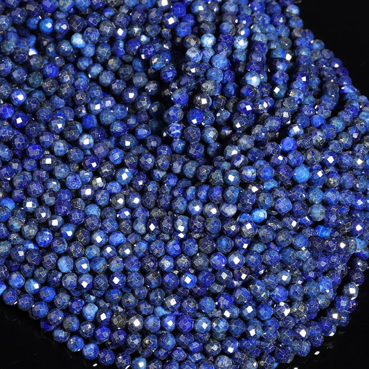 Song Xi 90pcs 4mm Natural Dark Lapis Lazuli Gemstone Beads Faceted Round Loose Stone Beads for Jewelry Making