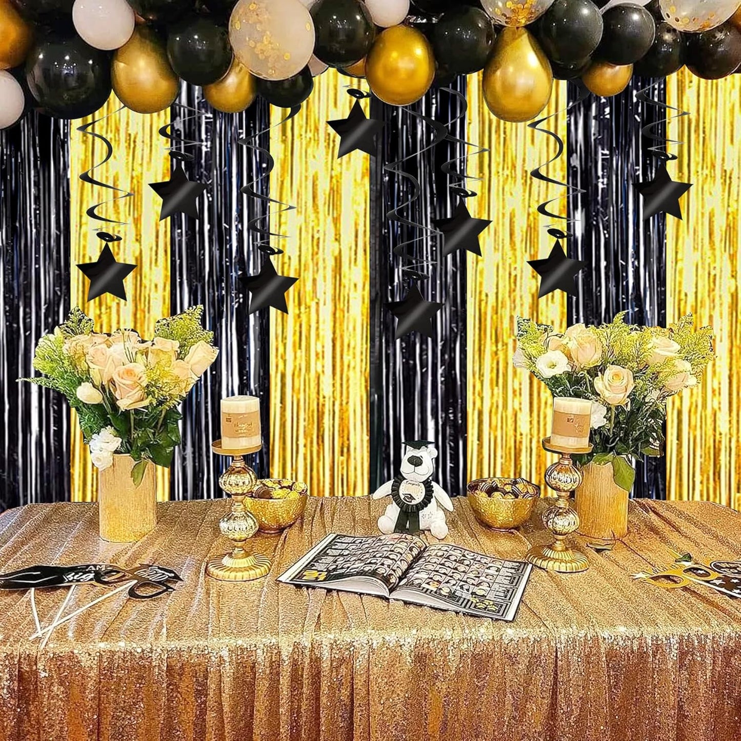 BEISHIDA Black Stars Hanging Swirls Bachelorette Graduation Hanging Ornament Decorations for Birthday Party Supplies Congrats Grade 2025 Graduation Decorations,Pack of 15