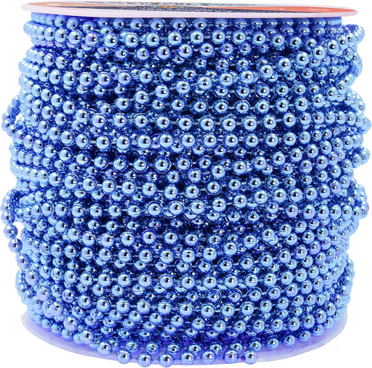 Mandala Crafts 4mm Faux Blue Pearl Beads Roll - 44 Yards Strand of Fake Pearls Chain Garlands Spool String for Christmas Tree, Wedding, Party, Vases, DIY Decoration