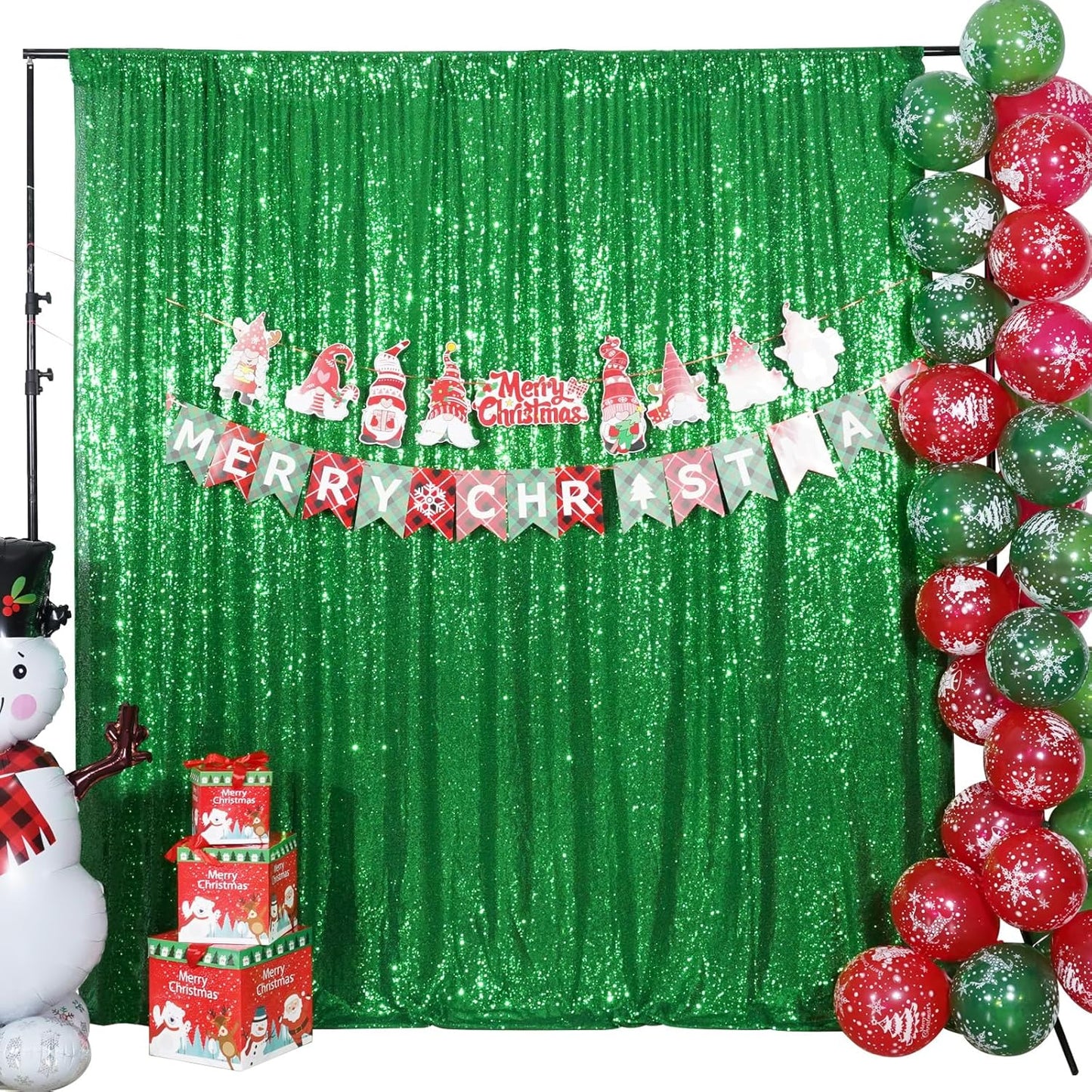 Poise3EHome Green Sequin Backdrop, 6FT x 8FT Green Sequin Photography Backdrop Curtain for St. Patrick's Day Party Decoration