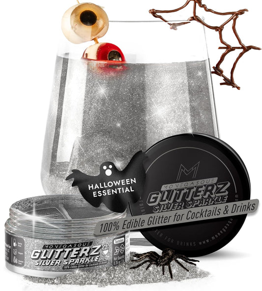 MONÉGASQUE Silver Edible Glitter for Drinks 10g – Silver Edible Glitter for Cakes – Halloween Cupcakes & Cake Decorating Sprinkles – Drink Shimmer Powder for Cocktails – Spray Cakes Decorations