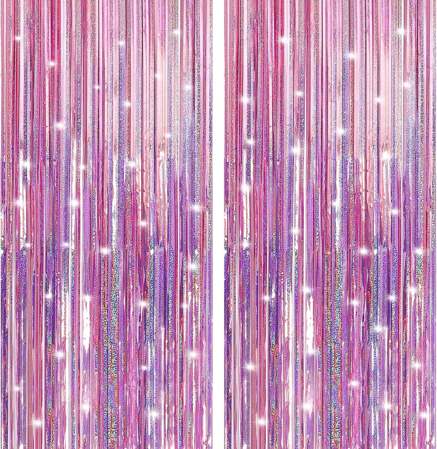 2 Pack Laser Pink Foil Fringe Curtains Streamers Party Decorations 3.3 x 8.2 ft, Tinsel Curtain Fringe Backdrop for Parties, Door Fringe Birthday Streamers, Barbie Backdrop Birthday Party Decorations