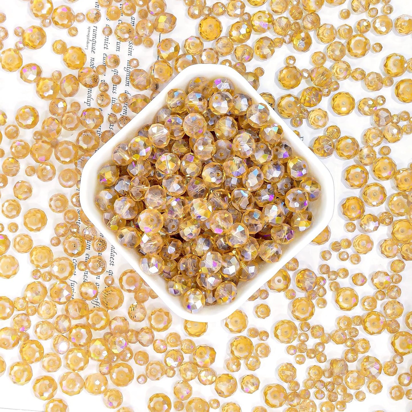 220Pcs 10mm Crystal Glass Beads for Jewelry Making Beads for Bracelets Necklace Pendants Making Supplies(Gold Champagne)