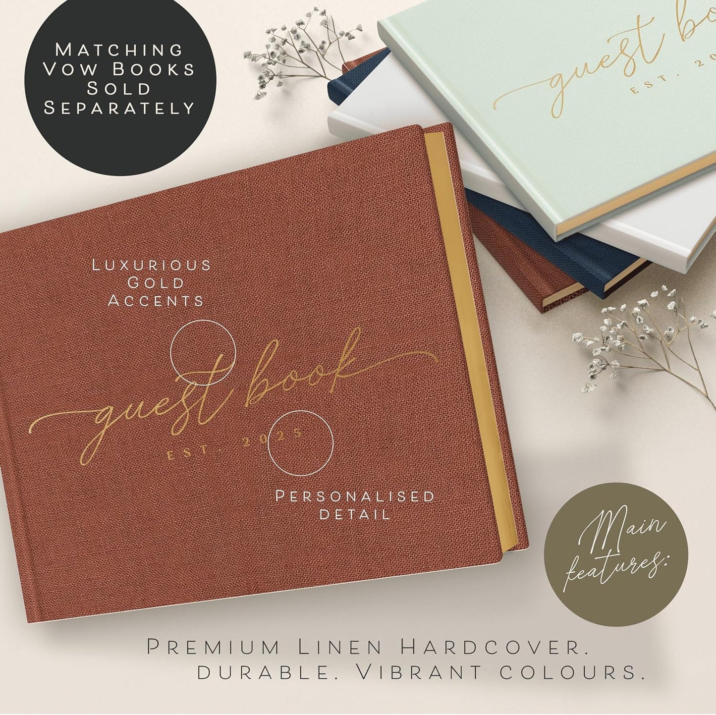 ARTESORI Custom 2025 Wedding Guest Book for Reception — Gold-Foiled Guestbook to Sign in, Elegant Baby Shower Guest Book for Party & Birthday — Photo & Polaroid Guest Book for Wedding & Bridal Shower