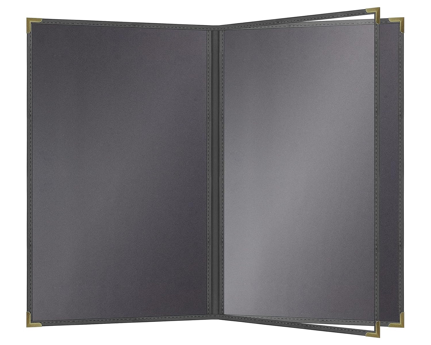 Goodsmart Pajco Style Restaurant Menu Covers – Pack of 10, Side-Loading Menu Holders, Single Stitched Edge, Clear Vinyl Menu Sleeves, Leatherette Trim, Gold Corners, Black, 4 View (8.5" x 14")