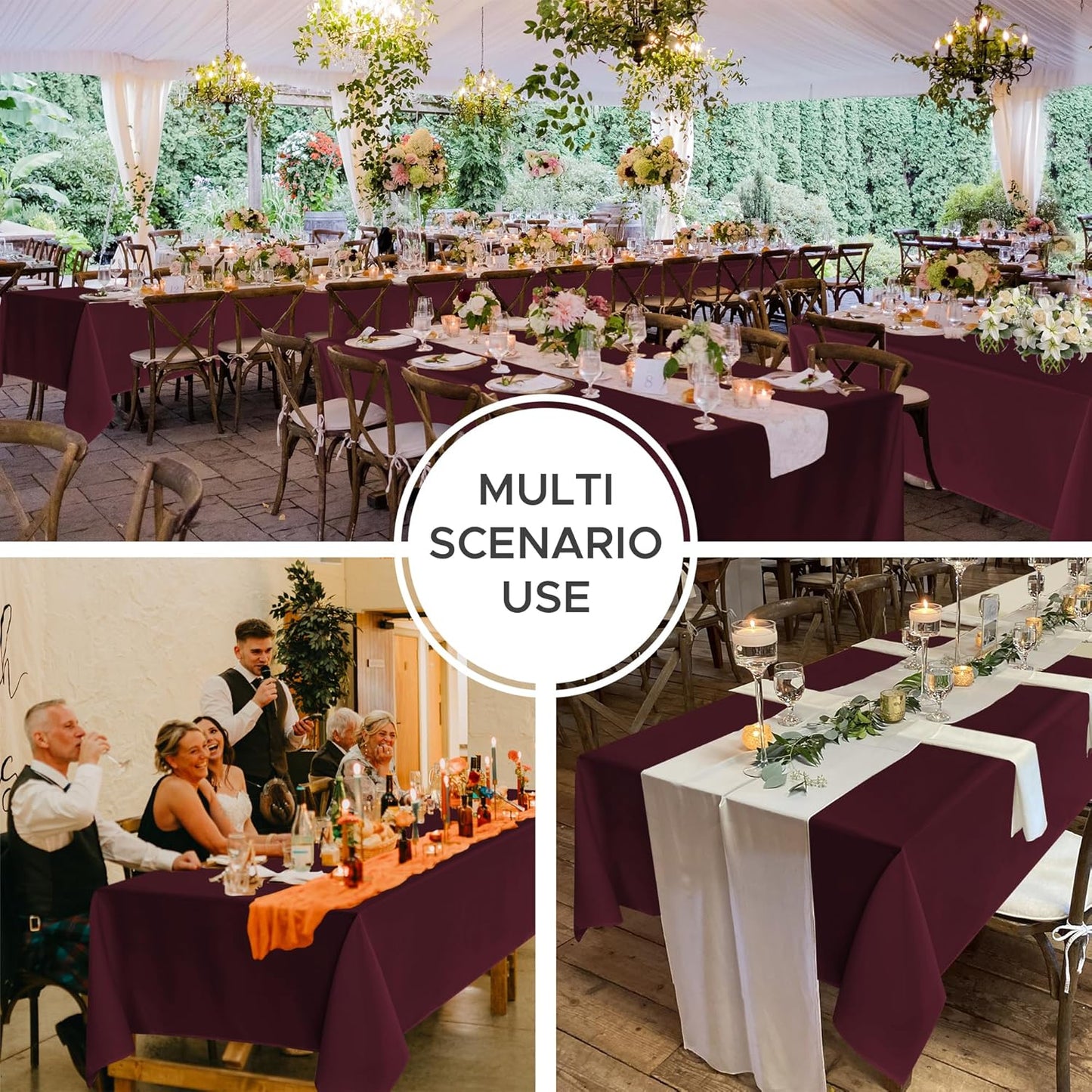Fitable 8 Pack Table Cloth Rectangle Table: Stain and Wrinkle Resistant Tablecloth Rectangular, Washable Polyester Tablecloths for Wedding Party Dining Banquet Event Catering(Burgundy, 70x120 Inch)