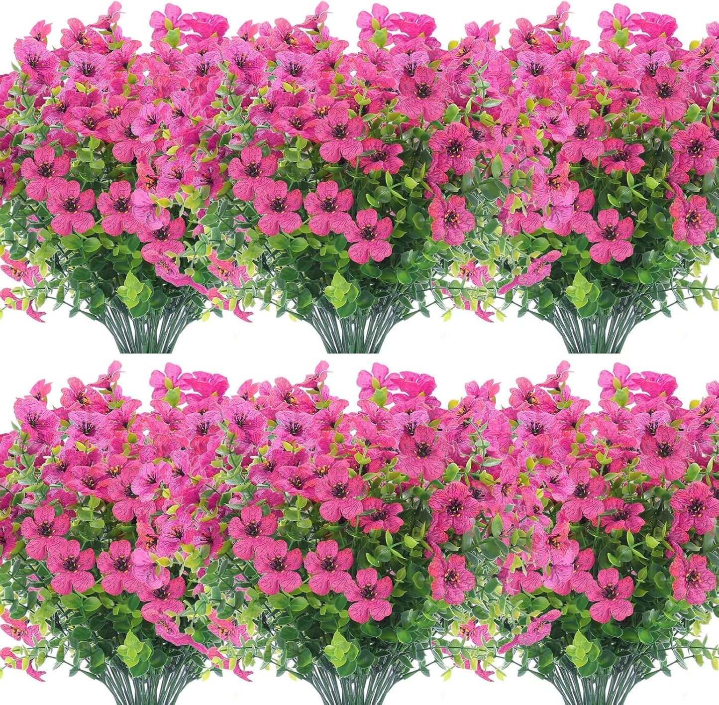 12 Bundles Artificial Flowers Outdoor UV Resistant Fake Plastic Plants Indoor Outside Hanging Plants Garden Porch Window Box Home Wedding Farmhouse Festive Shrub Decor (Rose Red)
