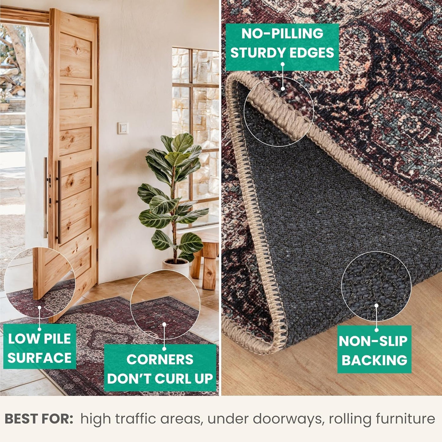 Bloom Rugs Washable Non-Slip 5' x 7' Rug - Red/Green/Cream Traditional Medallion Area Rug for Living Room, Bedroom, Dining Room, and Kitchen - Exact Size: 5' x 7'