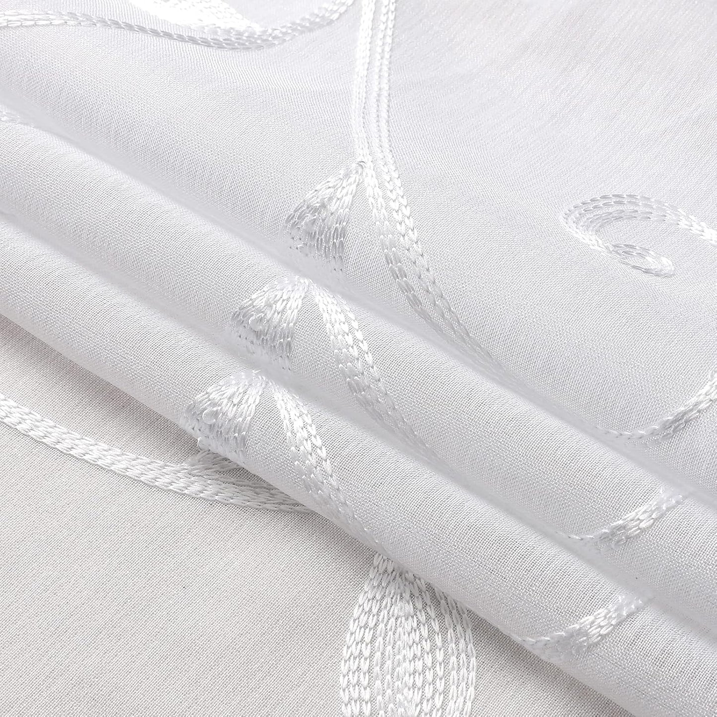 VISIONTEX White Leaves Sheer Voile Curtains, Decorative Embroidery Rod Pocket Window Drapes for Home Living Room and Bedroom 54 x 63 Inch, Set of 2 Curtain Panels