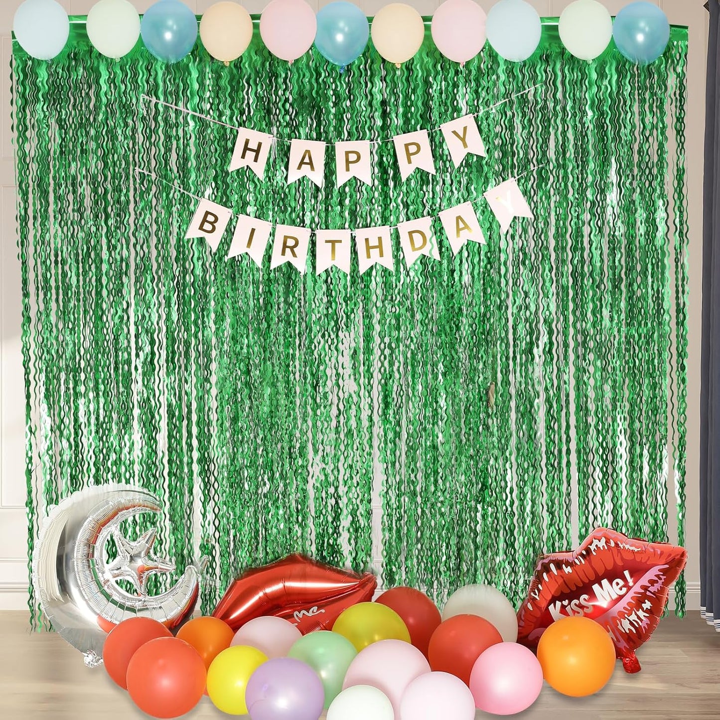4Pcs Wavy Green Fringe Backdrop -3.3x6.6ft Green Streamer Foil Curtains for Jungle Party Decorations | St Patricks Day Decorations | Football Decorations | Xmas