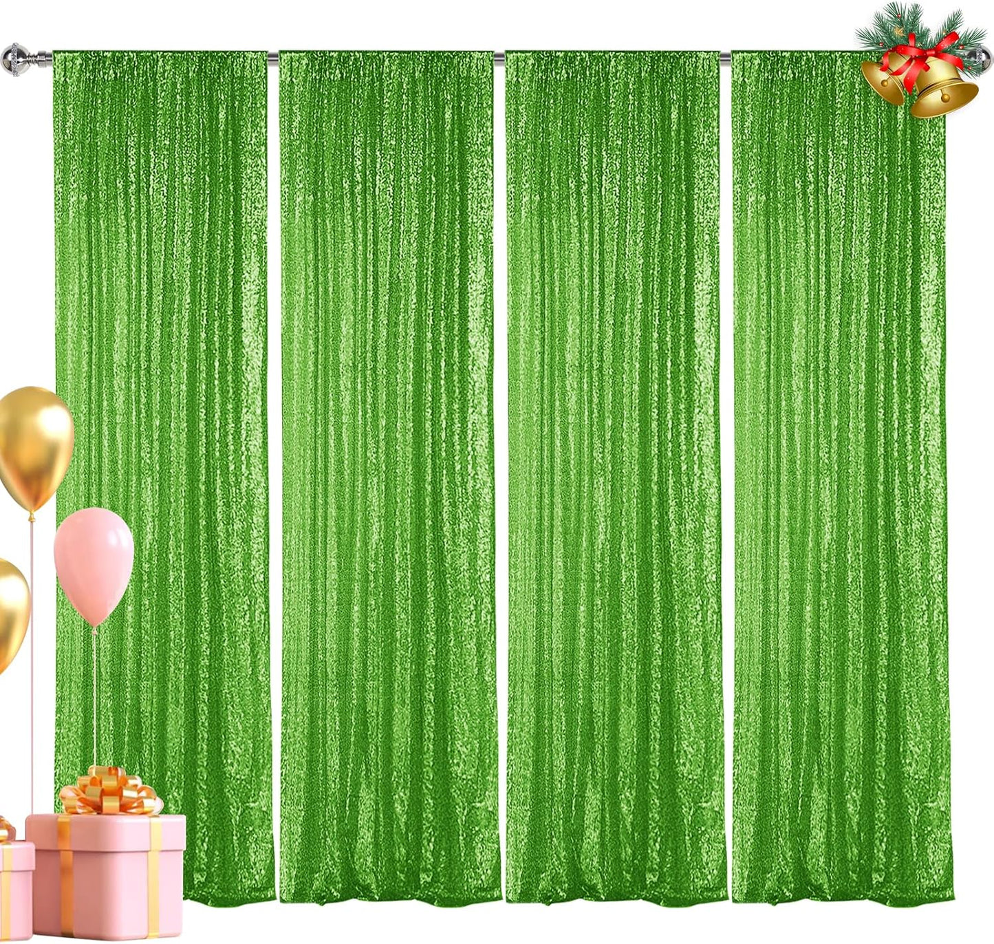 Hahuho Light Green Sequin Backdrop Curtain, 4PCS 2FTx8FT Glitter Backdrop Curtain for Parties, Christmas, Wedding, Banquet Decoration（4 Panels, 2FT x 8FT, Light Green）