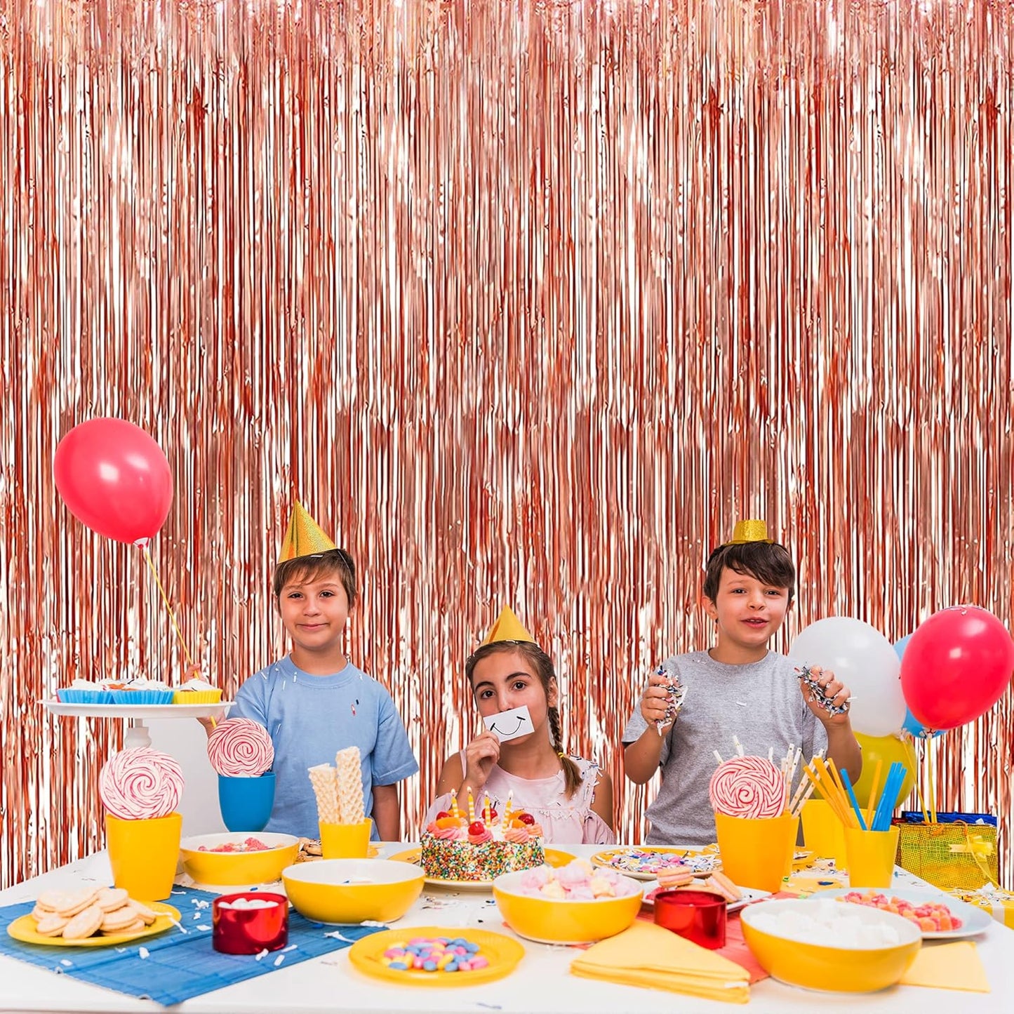 KatchOn, Rose Gold Fringe Curtain - Pack of 2 | Rosegold Backdrop for Anniversary, Wedding, Bachelorette Party Decorations| Fringe Backdrop for Rose Gold Birthday Decorations