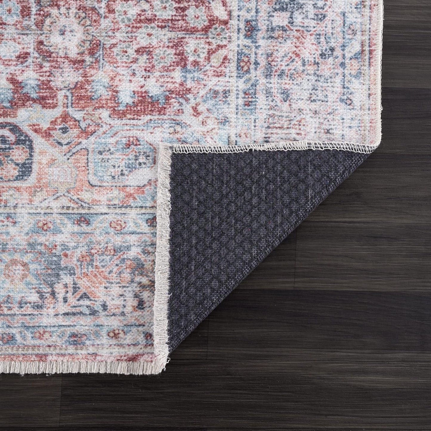 Bloom Rugs Caria Washable Non-Slip 10 ft Runner - Brick/Dark Blue Traditional Runner for Entryway, Hallway, Bathroom, and Kitchen - Exact Size: 2'6" x 10'