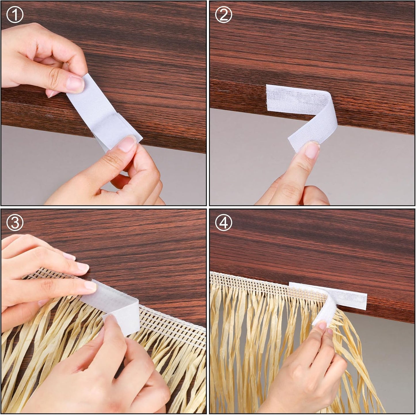 Fovths 4 Packs Luau Grass Table Skirt Fringe Straw Green Grass Skirt 108 x 30 Inch Hibiscus Hawaiian Table Skirts Rectangle Tropical Luau Party Decorations for Hawaiian Decorations