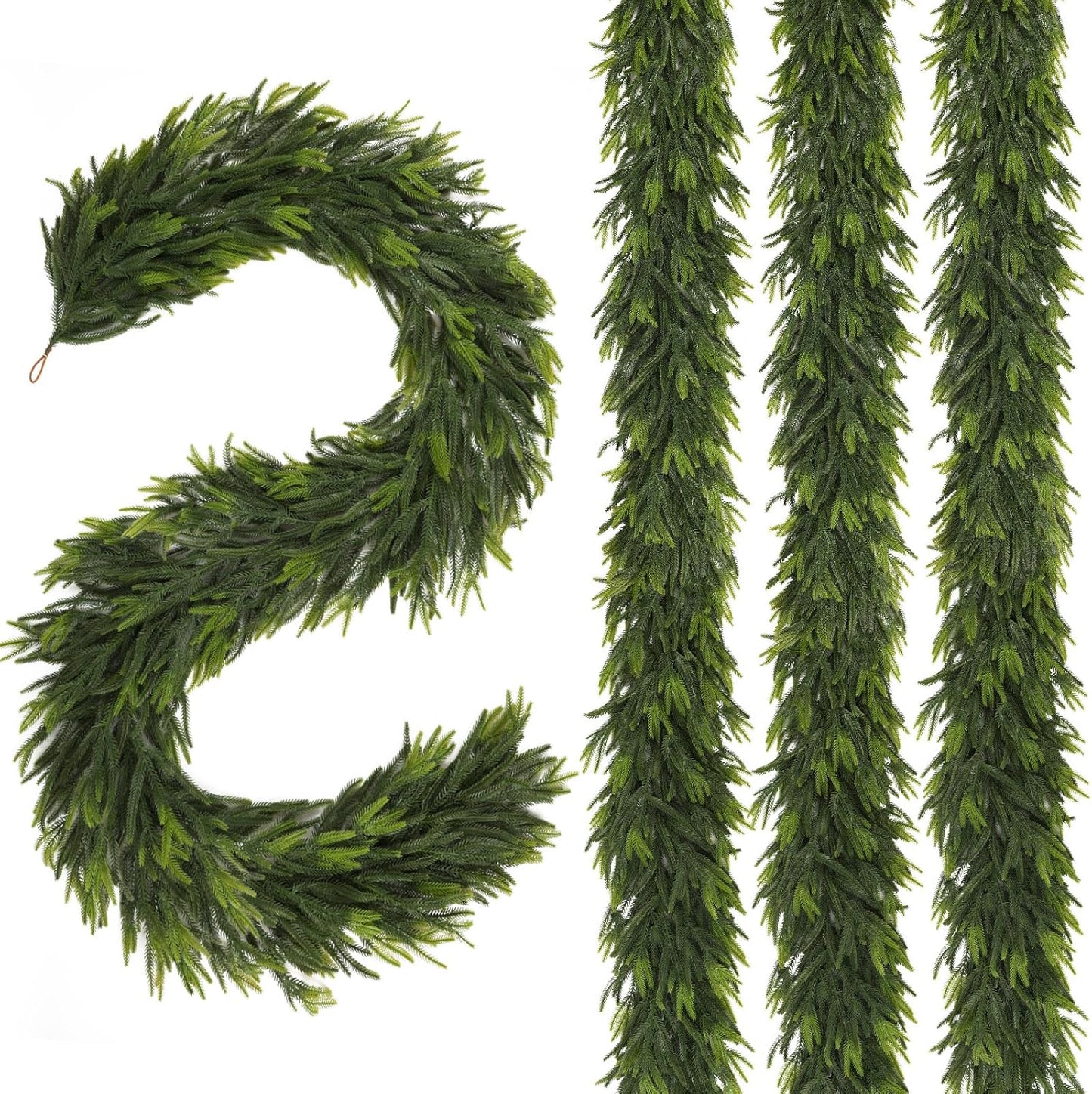 N&T NIETING 6FT Christmas Norfolk Pine Garland Real Touch Pine Artificial Garlands Faux Greenery Garland Winter Christmas Garland for Table Mantle Holiday Indoor Outdoor Xmas Decorations (4 Pcs)