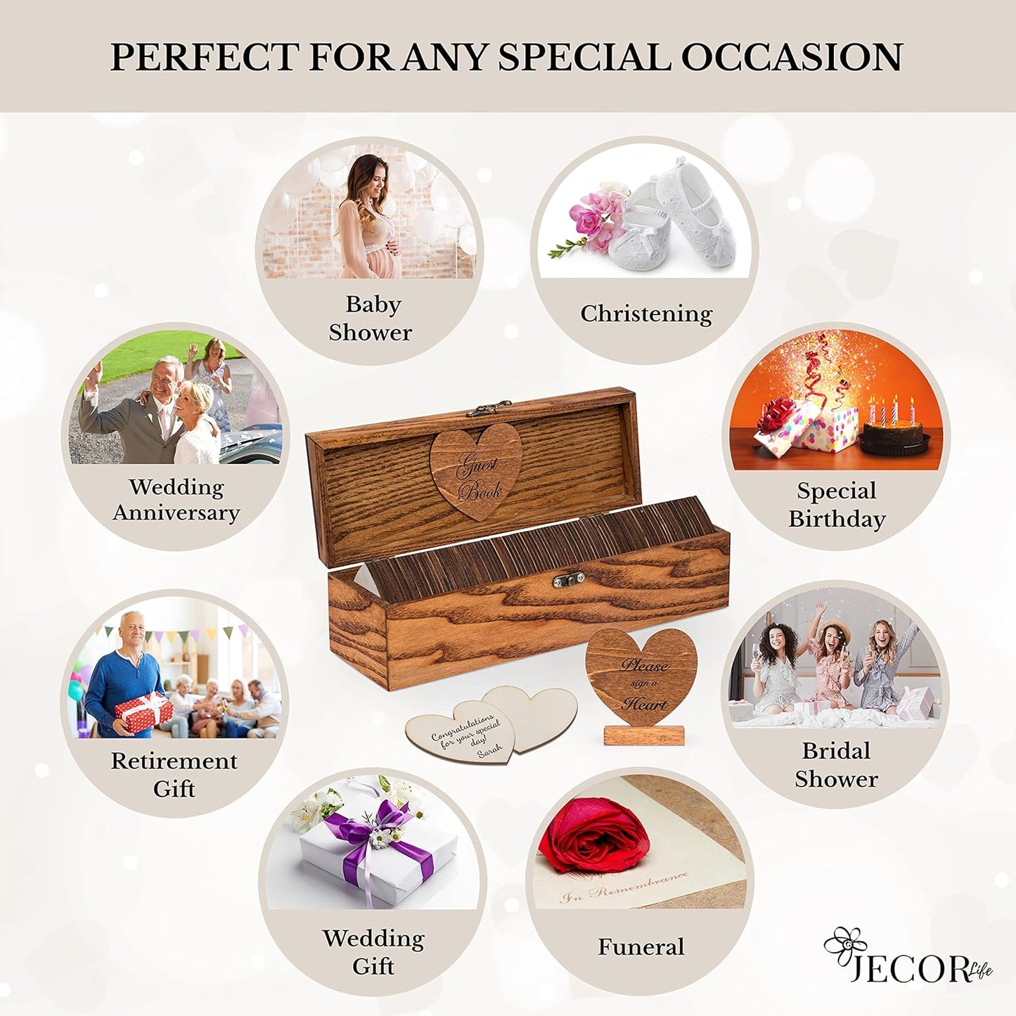 Jecor Wedding Guest Book Alternative with Sign - Guest Book Wedding Reception - Sign in Guest Book Alternatives - Rustic Wedding Decorations - Wedding Book - 98 Large Hearts & 2 Hearts Signs - Rustic