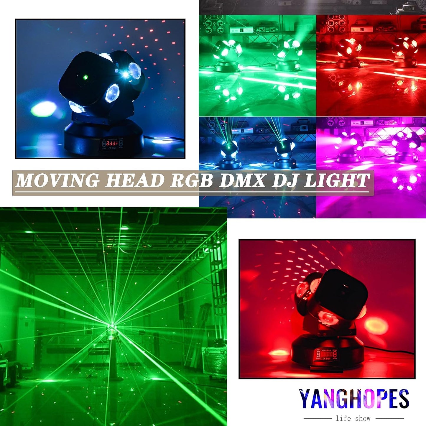 Moving Head DJ Light DMX 512 Strobe Lighting LED with Sound Activated Party RGBW Beam Lights Stage Lighting for Events KTV Disco Wedding Concert Festival (8LED Professional DJ Light w/Special Lights)