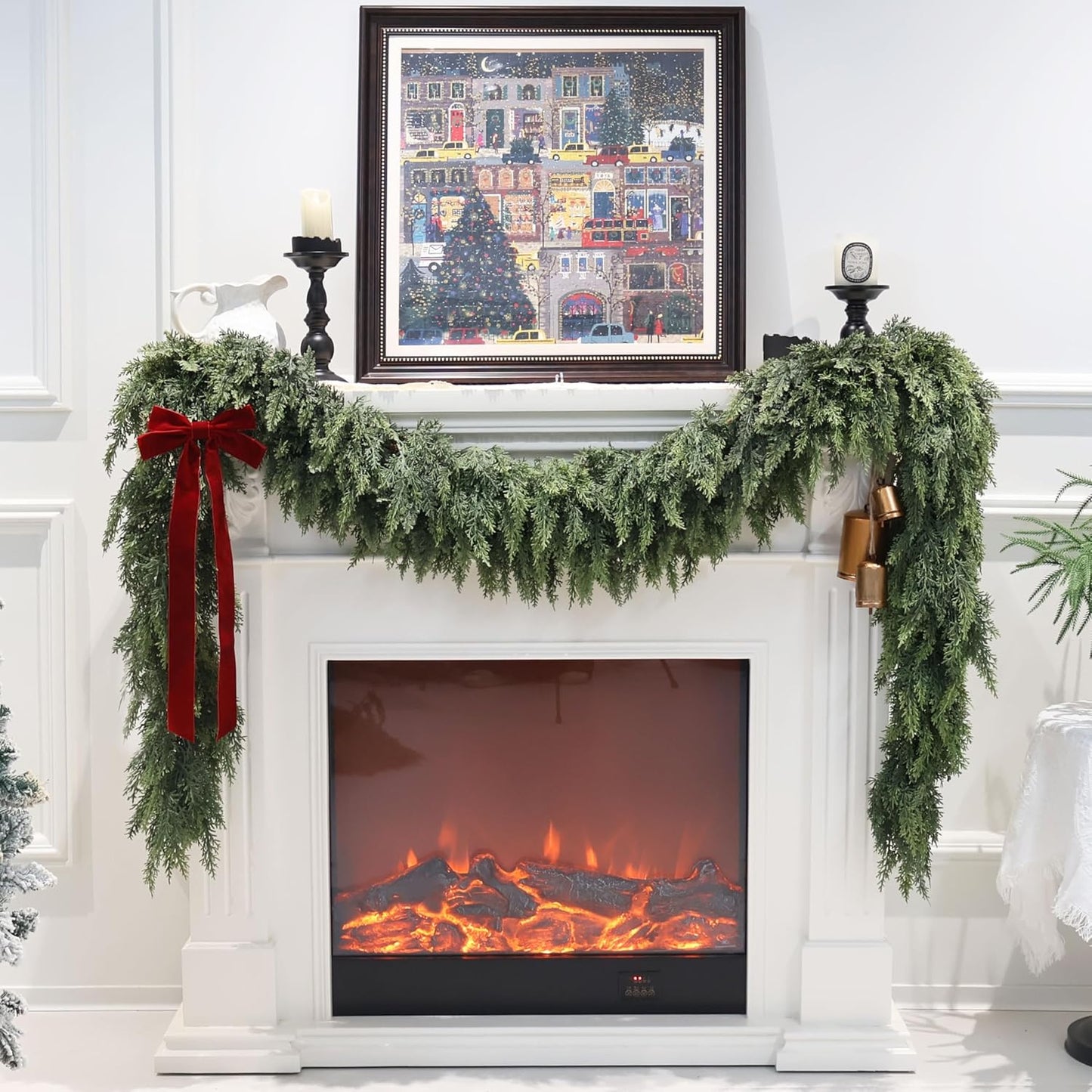 2PCS Artificial Cedar Garland for Christmas Decoration - Realistic Winter Greenery Garland for Mantel, Fireplace, Table, Door, Holiday Indoor Outdoor Decor 6FT