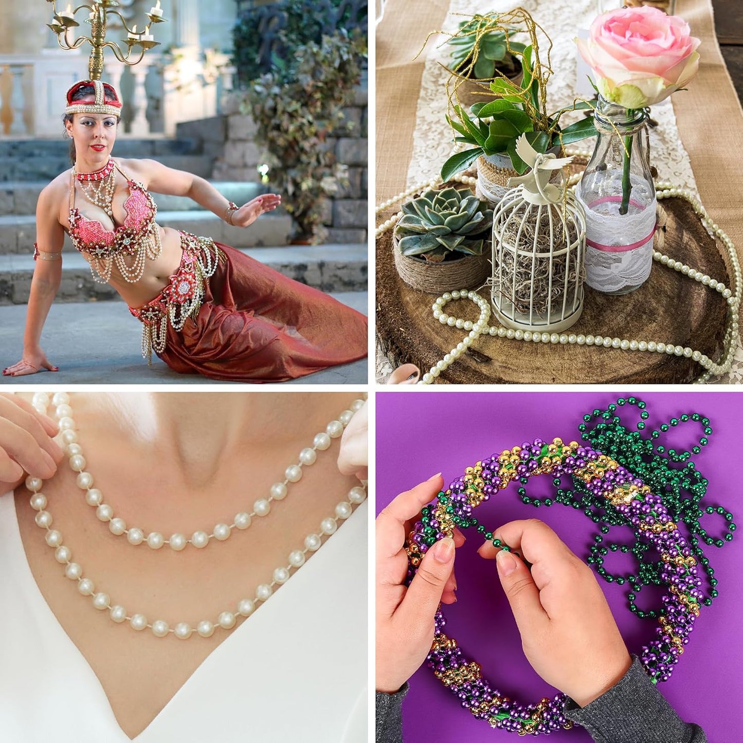 Mandala Crafts 10mm Faux Pink Pearl Beads Roll - 11 Yards Strand of Fake Pearls Chain Garlands Spool String for Christmas Tree, Wedding, Party, Vases, DIY Decoration