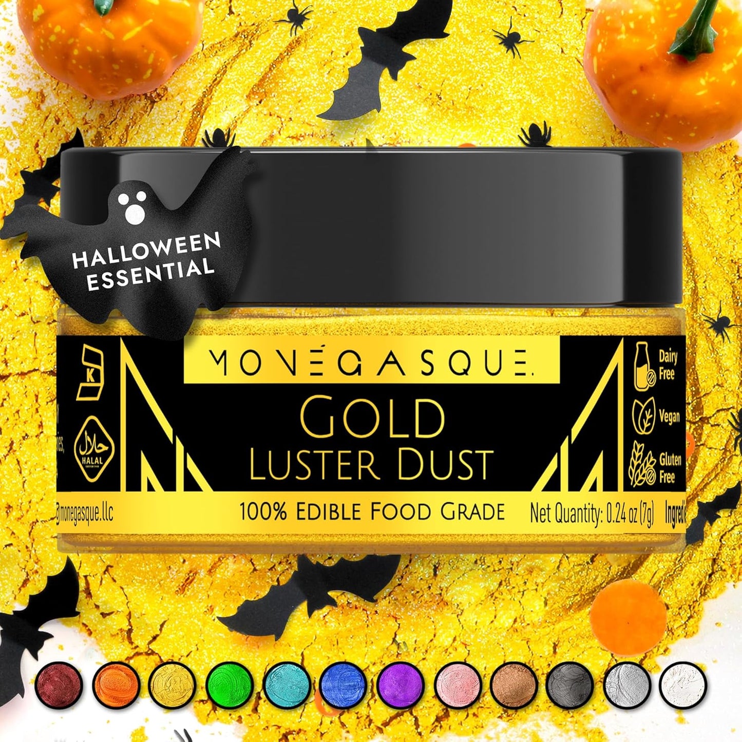 MONÉGASQUE Gold Edible Glitter for Drinks 7g – Halloween Edible Glitter for Cakes & Cocktails - Gold Luster Dust for Cocktail, Cake Decorating, Food Decorations Sprinkles Spray - Drink Shimmer Powder